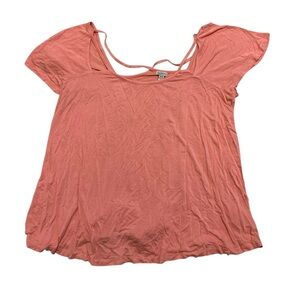 Guess 1981 XL Salmon Pink Square Neck Criss-Cross Back Knit Top Blouse